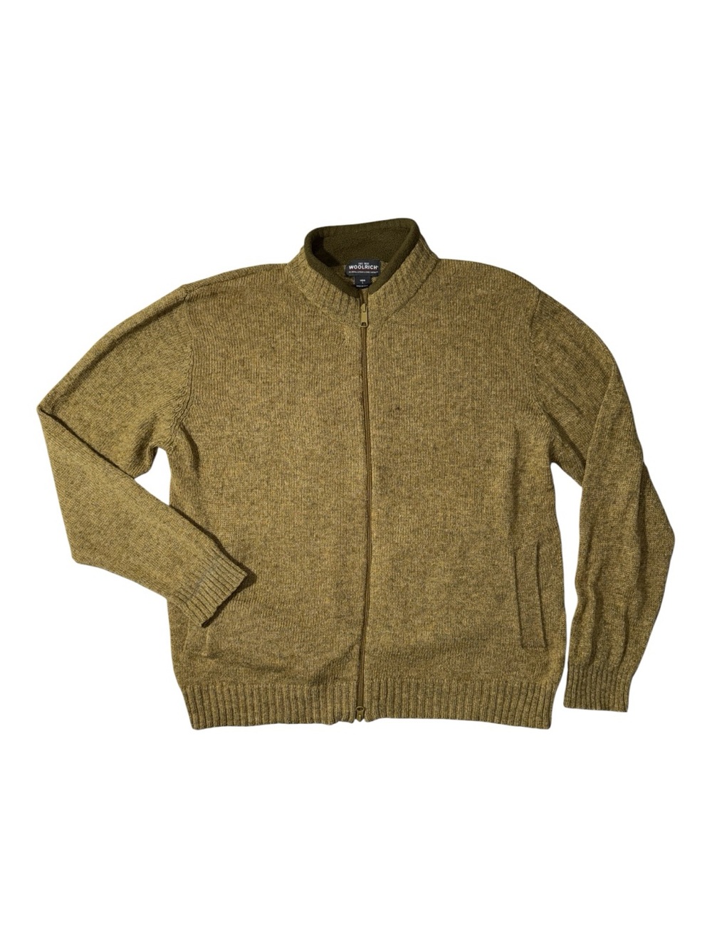 Woolrich mens L Large brown full zip 100% wool sweater EUC